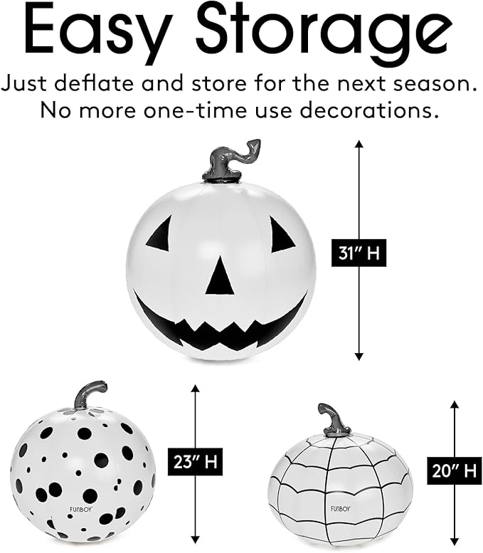 FUNBOY Giant Inflatable Light-Up Halloween Pumpkins 3 Pack, 31'', 23'' and 20'', Black & White Scary Halloween Decorations, Indoor/Outdoor