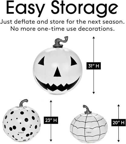 FUNBOY Giant Inflatable Light-Up Halloween Pumpkins 3 Pack, 31'', 23'' and 20'', Black & White Scary Halloween Decorations, Indoor/Outdoor
