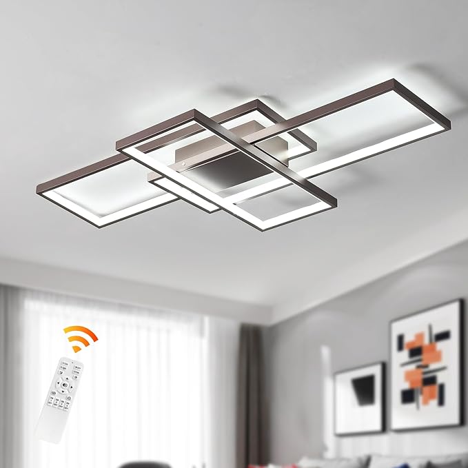 GEADI Modern Ceiling Light Fiture, Dimmable Led Flush Mount Ceiling Lamp with Remote Control,50W Square Close to Ceiling Lights for Bedroom Living Room Dining Room (35.4",Coffee, 3000K-6500K)