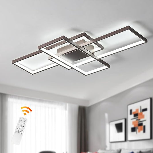 GEADI Modern Ceiling Light Fiture, Dimmable Led Flush Mount Ceiling Lamp with Remote Control,50W Square Close to Ceiling Lights for Bedroom Living Room Dining Room (35.4",Coffee, 3000K-6500K)