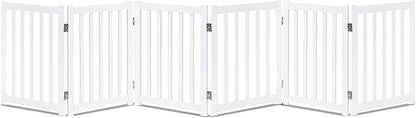 LZRS 6-Panel Extra-Wide Freestanding Wooden Dog Gate – 24”High Foldable Safety Pet Barrier for Doorways, Hallways, Kitchens, and Long Staircases, Durable Design fit Small to Medium Dogs, White