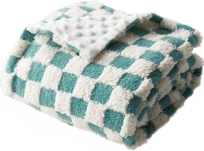 Soft Checkered Baby Blankets for Unisex Girls or Boys Breathable Gender Neutral Nursery Double Layer Blankets with Dotted Backing for Newborn Toddlers (30” X 40”)