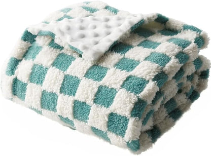 Soft Checkered Baby Blankets for Unisex Girls or Boys Breathable Gender Neutral Nursery Double Layer Blankets with Dotted Backing for Newborn Toddlers (30” X 40”)
