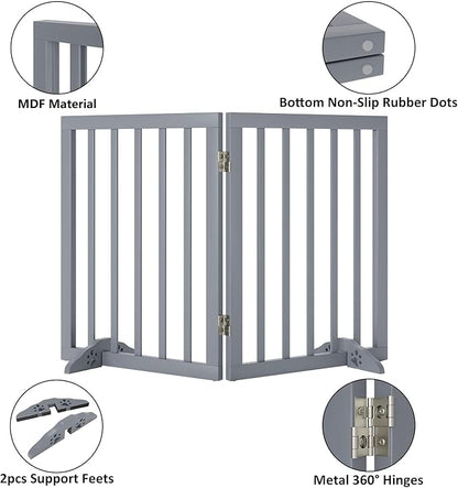 Freestanding Pet Gate Foldable Dog Gates for Doorways Wooden Dog Gates for The House 24-inch Tall Pet Barrier