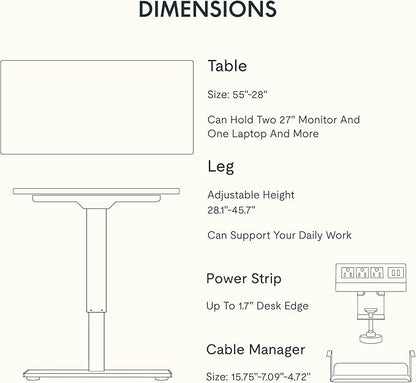 FLEXISPOT EN2 Whole-Piece Standing Desk with Clamp Power Strip, 55 x 28” Electric Stand Up Height Adjustable Desk with Cable Management (Black Frame + 55" Black Top, 2 Packages)
