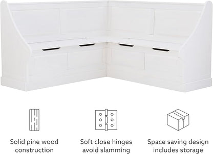 Linon Harris White Corner Breakfast Nook - Nook Only, Table is NOT included! 20.88D x 61.88W x 36.63H in