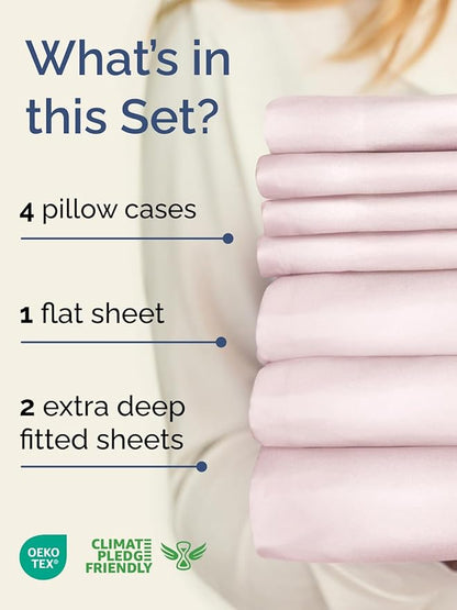Extra Deep Split King Sheet Set - 7 Piece Breathable & Cooling Sheets - Hotel Luxury Bed Sheets Set - Easy Fit - Soft, Wrinkle Free & Comfy Sheets Set - Lavender Pink Sheet Set w/Extra Deep Pockets