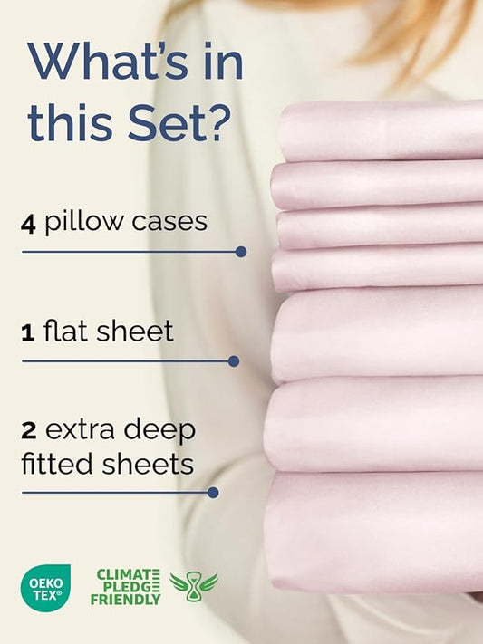 Extra Deep Split King Sheet Set - 7 Piece Breathable & Cooling Sheets - Hotel Luxury Bed Sheets Set - Easy Fit - Soft, Wrinkle Free & Comfy Sheets Set - Lavender Pink Sheet Set w/Extra Deep Pockets