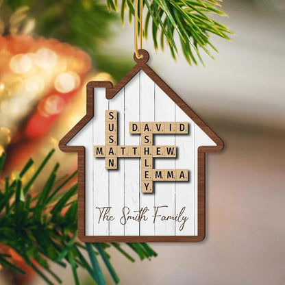 Custom Family Crossword Ornament, Wooden Ornaments for Christmas Tree, Custom Grandkids Crossword Art, Custom Christmas Ornament, Personalized Ornaments for Christmas