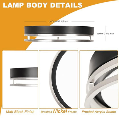 12.5 Inch LED Flush Mount Ceiling Light Fixture, 26W, Super Bright 1700 Lumens, 3 Color 3000K/4000K/5000K, Dimmable Ceiling Lamp for Bedroom Hallway Bathroom Kitchen Laundry (Black Nickel)