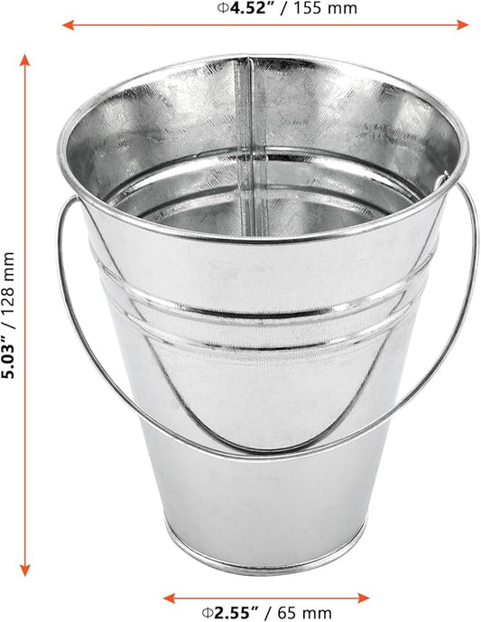 SINJEUN 40 Pack 4.5 x 5 Inch Galvanized Metal Buckets, Silver Metallic Pails with Handle, Mini Tinplate Tin Pails for Craft, Ice, Candy Snack, Flower Decoration