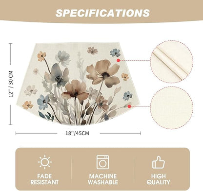 Artoid Mode Brown Poppy Floral Round Table Wedge Placemats Set of 6, Seasonal Winter Kitchen Dining Table Decoration for Indoor Party Home