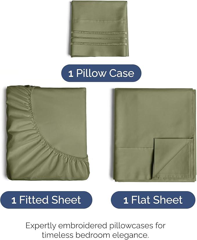 Twin Size 3 Piece Sheet Set - Comfy Breathable & Cooling Bed Sheets Set - Hotel Luxury Bedding for Women, Men, Kids, Teens, Boys & Girls - Deep Pockets, Soft and Wrinkle Free - Oeko-Tex - Sage Green