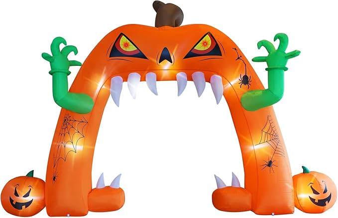 Juegoal Halloween Inflatable Lighted Pumpkin Archway 13 FT(L) x 10 FT(H), Giant Jack-O-Lantern Lawn Arch with Build-in LED, Animated Halloween Yard Prop, Outdoor Holiday Blow up Decor