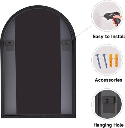 HARRITPURE 24"x36" Arched Bathroom Mirror - Wall Mounted Mirror - Black Arch Mirror - Aluminum Alloy Frame Bathroom Mirror Living Room, Bedroom, Bathroom and Entryway