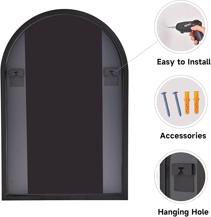 HARRITPURE 20"x30" Arched Bathroom Mirror - Wall Mounted Mirror - Black Arch Mirror - Aluminum Alloy Frame Bathroom Mirror Living Room, Bedroom, Bathroom and Entryway