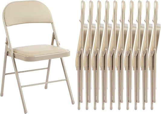 Sweetcrispy Folding Chair 10 Pack, Leather Padded Folding Chairs, Sturdy Metal Foldable Chairs, Easy to Use and Store, Outdoor and Indoor, for Home, Office, Party, Comfy