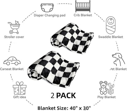 Soft Checkered Baby Blankets for Unisex Girls or Boys Breathable Gender Neutral Nursery Double Layer Blankets with Dotted Backing for Newborn Toddlers (30” X 40”)