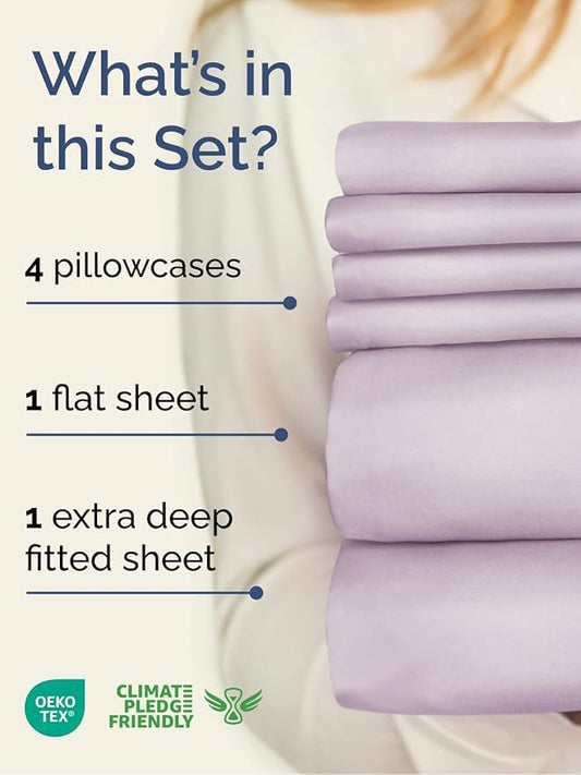 Extra Deep Queen Sheet Set - 6 Piece Breathable and Cooling Sheets - Hotel Luxury Bed Sheets Set - Easy Fit - Soft, Wrinkle Free and Comfy Sheets Set - Light Lavender Sheet Set with Extra Deep Pockets