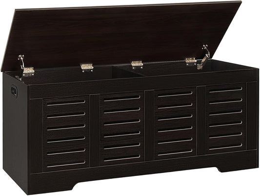 DINZI LVJ Storage Chest, 47.3” Wooden Toy Box with 2 Safety Hinges, Retro Entryway Shoe Storage Bench with Flip-Top, Sturdy Large Storage Trunk for Living Room, Bedroom, Easy Assembly, Espresso