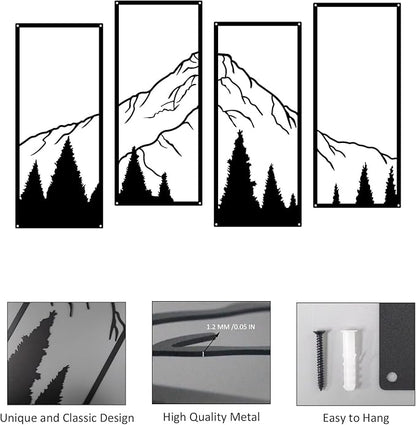 ruelen 4 Pcs Metal Mountain and Forest Wall Decor Line Drawing Wall Art Abstract Minimalist Wall Art Rustic Nature Wall Decor for Home Office Kitchen Bathroom Living Room(Black, large)