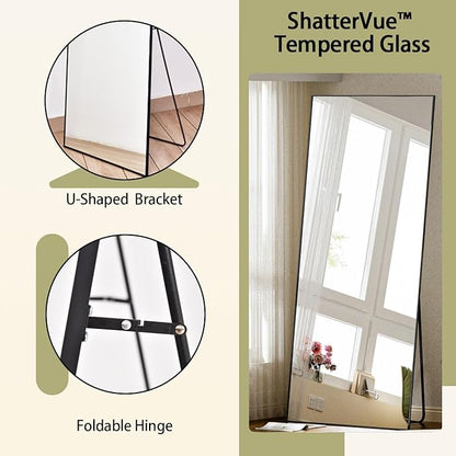 BEAUTYPEAK Full Length Mirror, 71"x26" Standing Hanging or Leaning Against Wall Floor Mirrors Body Dressing Wall-Mounted for Living Room, Bedroom with Aluminum Alloy Thin Frame, Black