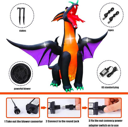 SEASONBLOW 12 FT Fire & Ice Dragon with Wings, Inflatable Halloween Decoration for Indoor Outdoor Home Party Lawn Garden Yard