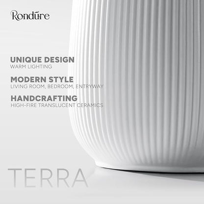 RONDURE 9.5" Modern Ceramic Table Lamp, Modern Bedside Lamps for Bedroom, Living Room and Nightstand, White Translucent Ceramic Shade, Warm Ambient Lighting, Home Decor