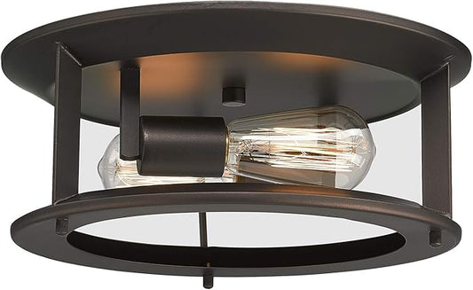 Emliviar Industrial Ceiling Light, Vintage 2-Light Flush Mount Ceiling Light Fixture, Oil Rubbed Bronze Finish, YE19108-F2 ORB