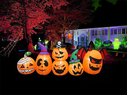 Amazingforless (4ft-12ft) Halloween LED Inflatable Decoration w/Blower Spooky Blow Ups (Frankenstein, Dragon, Ghost, Pumpkin, Skeleton Dog,Tree, Witch, Bathroom, Archways) (Pumpkin Family - 8ft)…