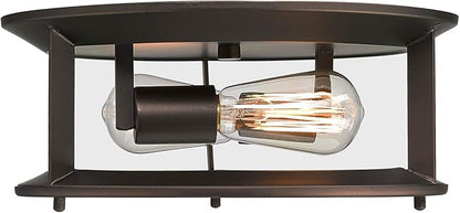 Emliviar Industrial Ceiling Light, Vintage 2-Light Flush Mount Ceiling Light Fixture, Oil Rubbed Bronze Finish, YE19108-F2 ORB