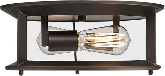 Emliviar Industrial Ceiling Light, Vintage 2-Light Flush Mount Ceiling Light Fixture, Oil Rubbed Bronze Finish, YE19108-F2 ORB