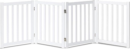 LZRS 4-Panel Wooden Free Standing Foldable Dog Gate – 24" High, Extra Wide Step-Over Safety Pet Gate for Doorways, Stairs, Hallways, Large Spaces & Playpen for Puppies Indoor Use, White