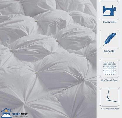 SLEEP-NEST Super King Plus Comforter 128x128 Hotel Luxury Down Alternative Pinch Pleated 1 Piece Comforter with 8 Tabs/Loops, Extra Wide Quilt for All Season, Oversized King - Silver Grey