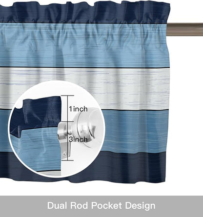Farmhouse Kitchen Curtains Valances for Windows ,Navy Sky Blue White Rod Pocket Country Window Treatment for Kitchen /Living Room/Bedroom/ Bathroom,54" X 18" -1 Panel, Retro Rustic Barn Wood Texture