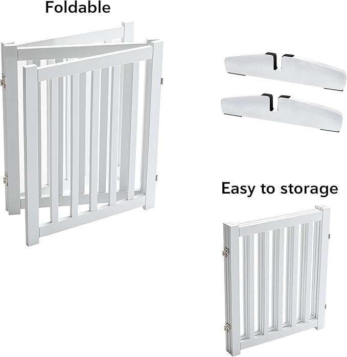 LZRS Solid Hardwood Freestanding Pet Gate,Wooden Dog Gates for Doorways,Nature Wood Dog Gates for The House,Dog Gate for Stairs,Freestanding Indoor Gate Safety Fence,White,30" Height-3 Panels