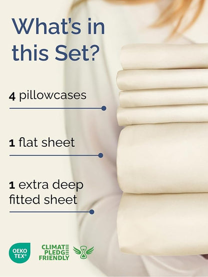 Extra Deep Cal King Sheet Set - 6 Piece Breathable and Cooling Sheets - Hotel Luxury Bed Sheets Set - Easy Fit - Soft, Wrinkle Free and Comfy Sheets Set - Off White Sheet Set with Extra Deep Pockets