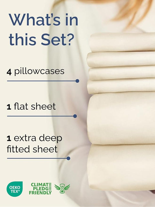 Extra Deep Cal King Sheet Set - 6 Piece Breathable and Cooling Sheets - Hotel Luxury Bed Sheets Set - Easy Fit - Soft, Wrinkle Free and Comfy Sheets Set - Off White Sheet Set with Extra Deep Pockets