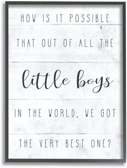 Stupell Industries Best Little Boy Family Kids Home Inspirational Word, Design by Artist Daphne Polselli Wall Art, 24 x 30, Black Framed