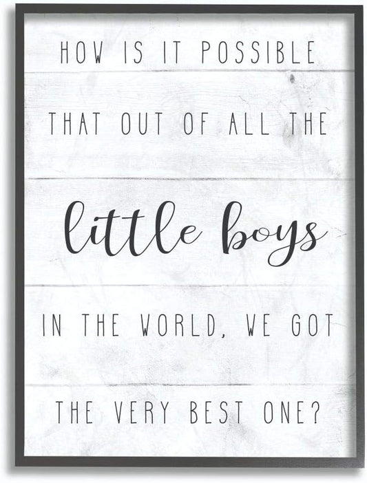 Stupell Industries Best Little Boy Family Kids Home Inspirational Word, Design by Artist Daphne Polselli Wall Art, 24 x 30, Black Framed