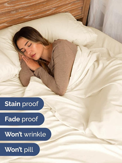Extra Deep Twin XL Sheet Set - 4 Piece Breathable and Cooling Sheets - Hotel Luxury Bed Sheets Set - Easy Fit - Soft, Wrinkle Free and Comfy Sheets Set - Off White Sheet Set with Extra Deep Pockets