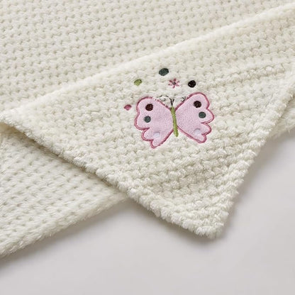 CREVENT 30''X40'' Cute Cozy Fluffy Warm Baby Blanket for Girls Infants Toddlers' Bedding Crib Cot Stroller, Baby Shower Birthday Newborn's Gift Ivory- Butterfly