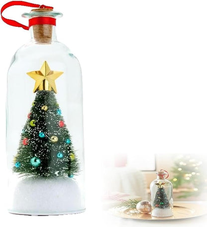 Christmas Tree Message in a Bottle,Recordable Christmas Tree Voice Message Bottle Ornament,with Playback Cork,Snowy Scene in Vintage Bottle,Unique Christmas Festive Gift (1)