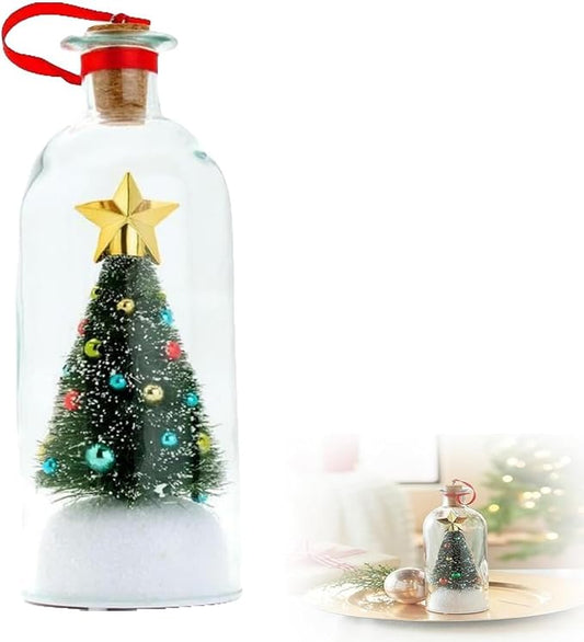 Christmas Tree Message in a Bottle,Recordable Christmas Tree Voice Message Bottle Ornament,with Playback Cork,Snowy Scene in Vintage Bottle,Unique Christmas Festive Gift (1)