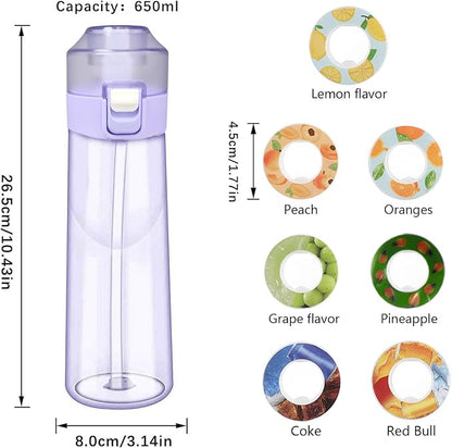 Flavor Pods for Water Bottle,7pcs Flavor Pods Fruity Scent for Sports Water Bottle,with Water bottle 0 Sugar, 0 Calorie For Fitness Outdoor School (Matte Black+7Pod), FNDAI02