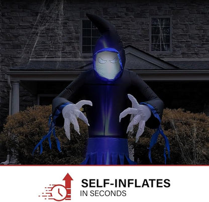 Haunted Hill Farm 8-Ft Tall Grim Reaper Blow Up Inflatable with Lights and Music, Outdoor Halloween Inflatable Decoration for Lawn and Yard, Giant Spooky Holiday Decor