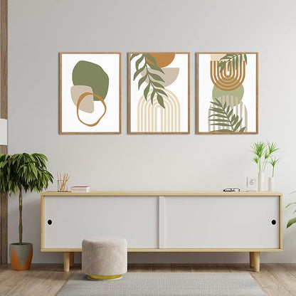 IARTTOP Sage Green Boho Wall Art Framed Abstract Bohemian Canvas Wall Art Mid Century Modern Wall Decor For Living Room Bedroom Office 12x16 Inch Set Of 3