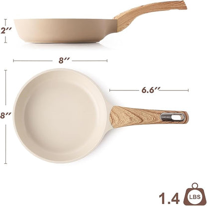 SENSARTE Ceramic Nonstick Frying Pan Small Skillet 8Inch Non Stick Omelette Pans, Non-toxic Healthy Kitchen Cooking Chef's Pan, Free of Intentionally Added PFOA/PFAS/PTFE, Induction Compatible, Taupe