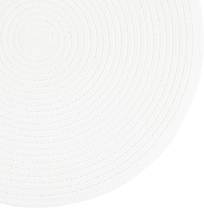 SHACOS Round Braided Placemats Set of 6 Round Table Mats for Dining Table 15 inch Washable Cotton Polyester Place Mat (White, 6)