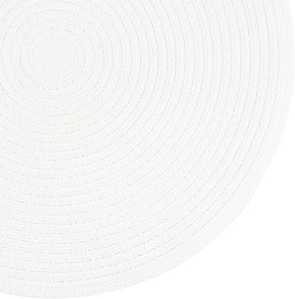 SHACOS Round Braided Placemats Set of 6 Round Table Mats for Dining Table 15 inch Washable Cotton Polyester Place Mat (White, 6)
